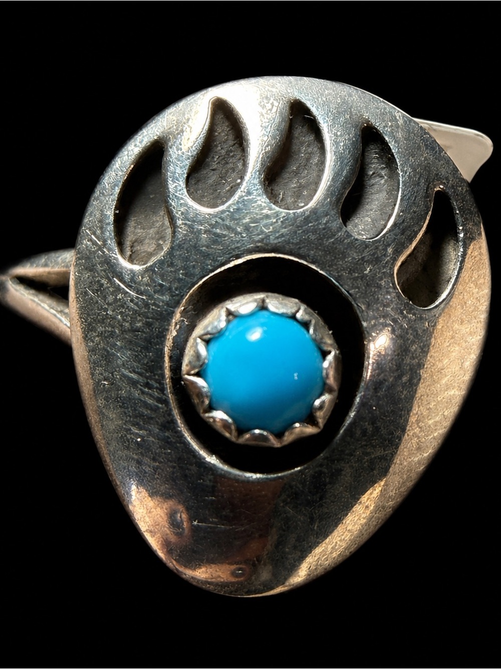 Vintage Handmade Sterling Silver Bear Paw Ring Kingman Turquoise Size 7.5